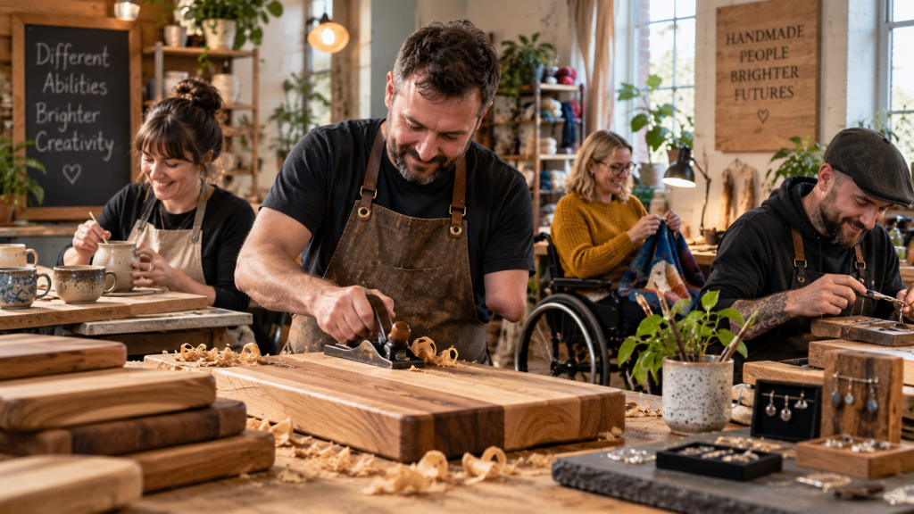 Disabled makers creating handmade woodwork, ceramics, textiles and jewellery