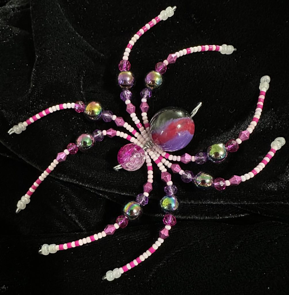 Handmade beaded Christmas spider ornament