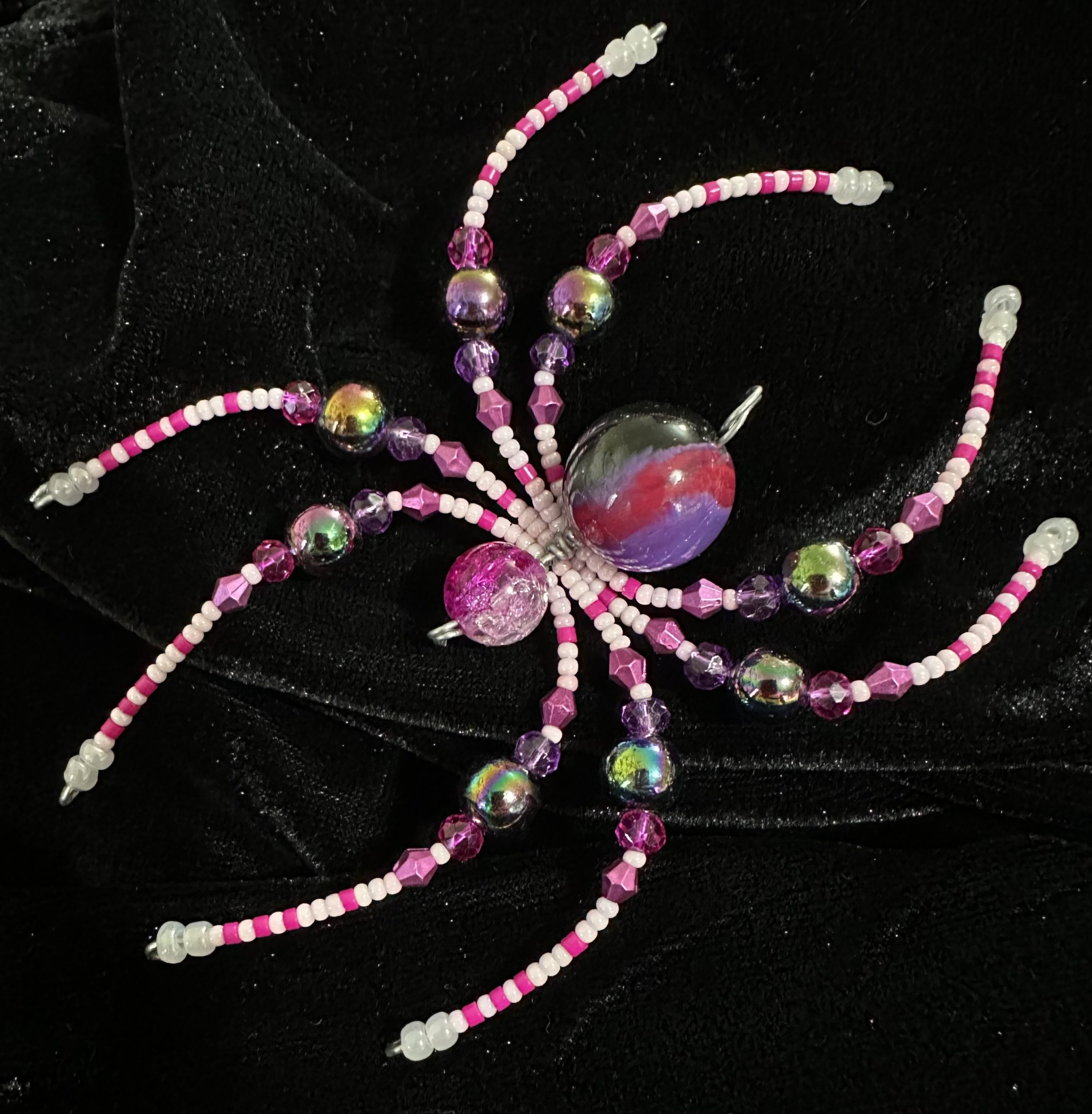 Handmade beaded Christmas spider ornament