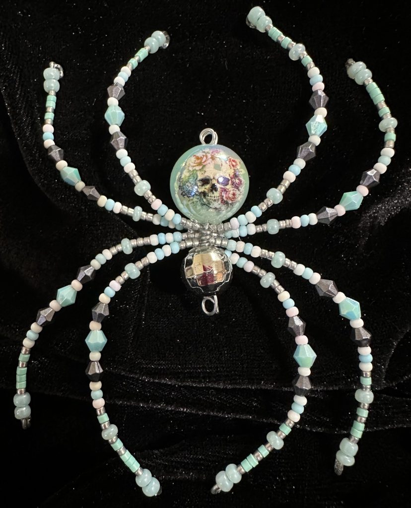 Halloween themed beaded spider decoration ornament